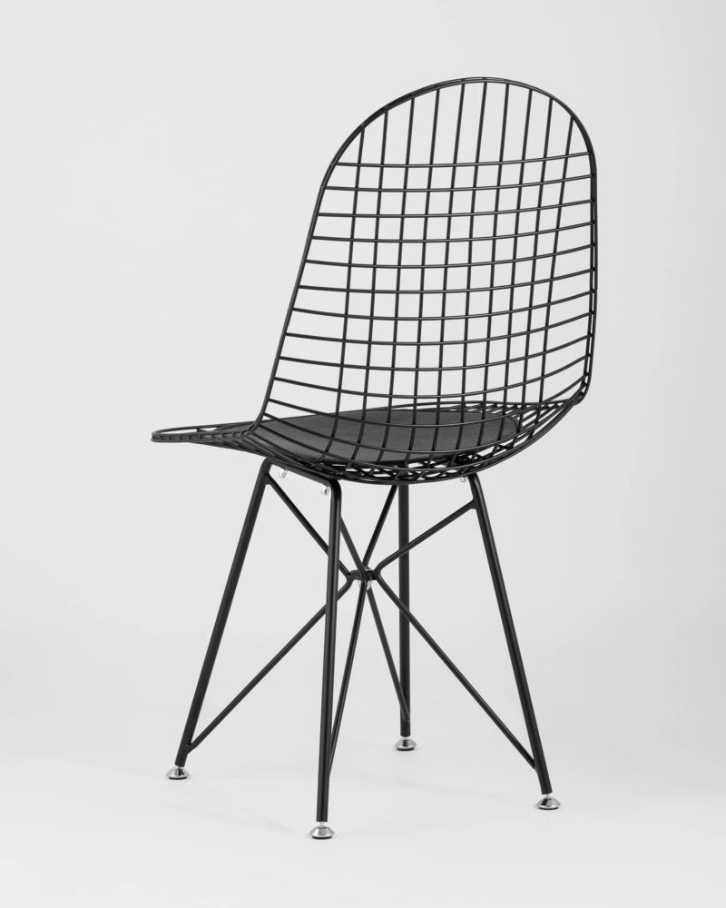 Стул обеденный Eiffel черный с черной подушкой 2 шт