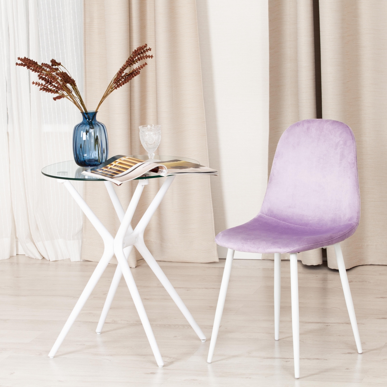 Стул BREEZE (mod. 4724) вельвет/металл, 44 х 53 х 87 см, Light lavander (светло-лавандовый) HLR26 / белый