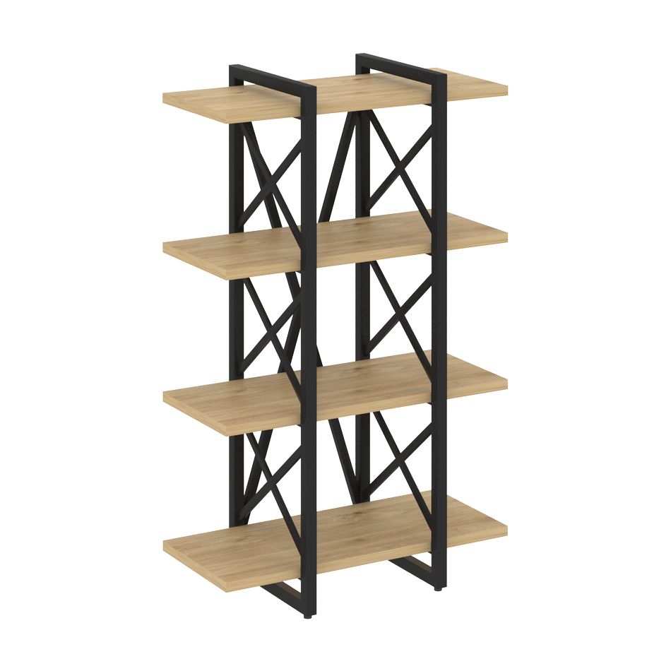Стеллаж на регулируемых опорах - 4 полки LOFT VR.L-MST.O-4.4V Металл черный Тиквуд светлый