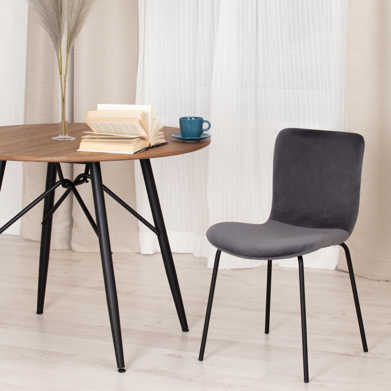 Стул GILLIAN (mod. 0137017-NI) металл/вельвет, 45х52,5х78 см, темно-серый S108 (666 SILVER GREY)/черный