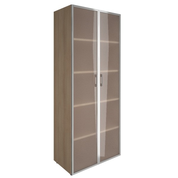 Шкаф книжный со стеклом в раме Lacobel без топа YALTA LT-ST 1.10R white Снежная Патина