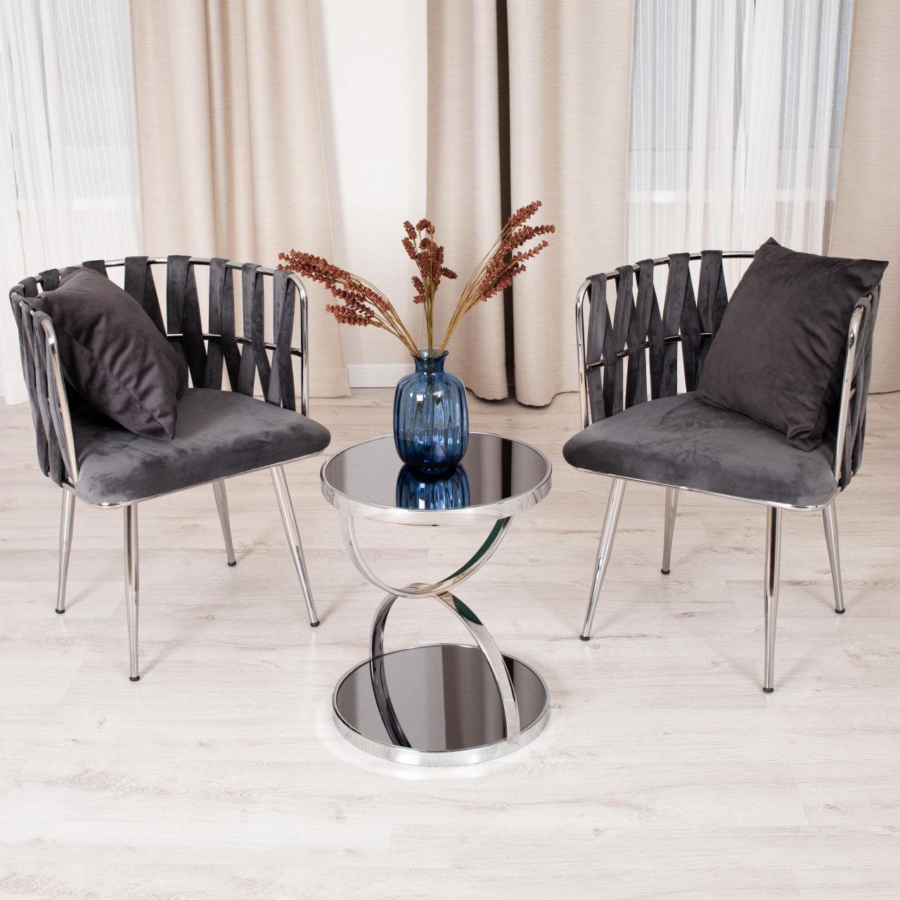 Кофейный столик GROTTO (mod. 9157) металл/дымчатое стекло, 42 х 42 х 50 см, хром