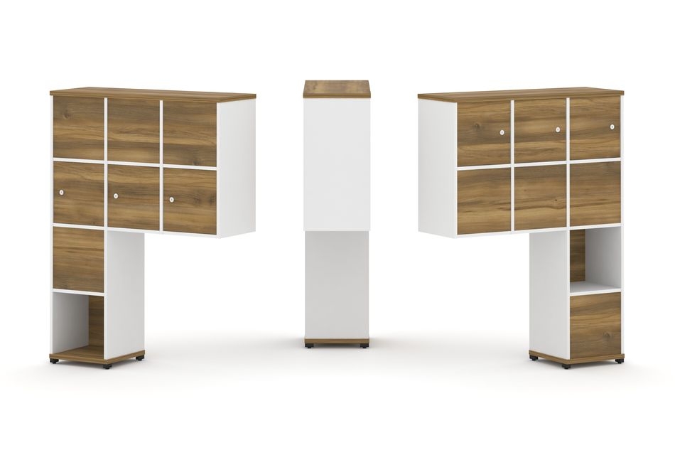 Надставка на стол высокая двухсторонняя + задняя стенка (8 шт.) + распашной фасад (6 шт.) CONCEPT CN.DNV-009 Сандал Янтарный Белый бриллиант Черный металл