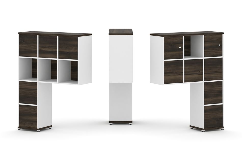Надставка на стол высокая двухсторонняя + задняя стенка (8 шт.) + блок с 1-м ящиком (2 шт.) + распашной фасад (2 шт.) CONCEPT CN.DNV-007 Дуб Мали Белый бриллиант Белый металл