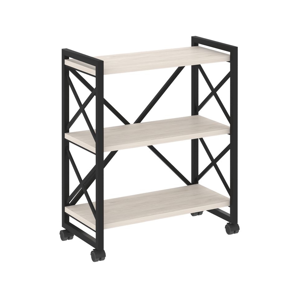Стеллаж на колесных опорах - 3 полки LOFT  VR.L-MST.K-3.8 Металл черный Денвер светлый