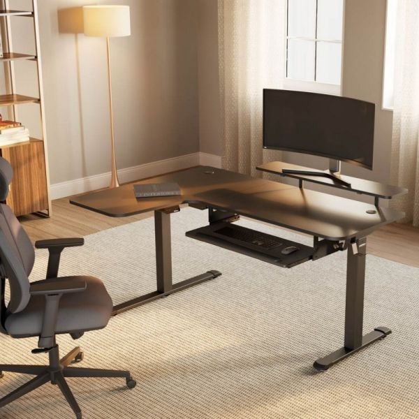 Стол для для компьютера (для геймеров) угловой (левый) c электроприводом EUREKA ERK-L60L-B-PRO-V1-EU