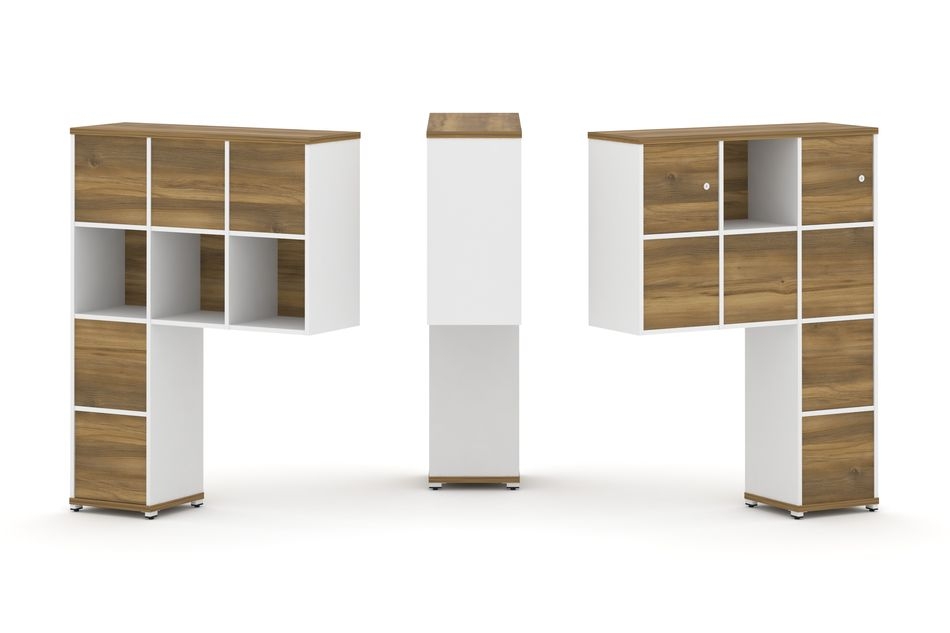 Надставка на стол высокая двухсторонняя + задняя стенка (8 шт.) + блок с 1-м ящиком (2 шт.) + распашной фасад (2 шт.) CONCEPT CN.DNV-007 Сандал Янтарный Белый бриллиант Белый металл