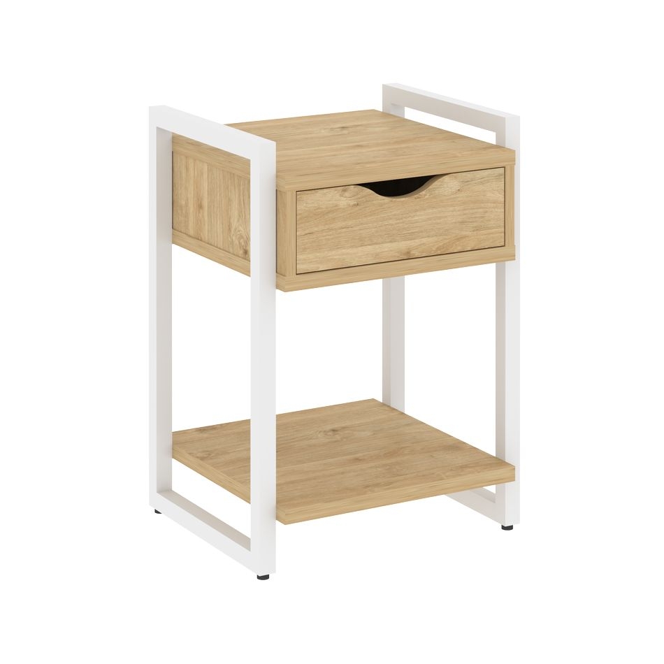 Тумба на регулируемых опорах с ящиком и полкой LOFT VR.L-T1.O Металл белый Тиквуд светлый