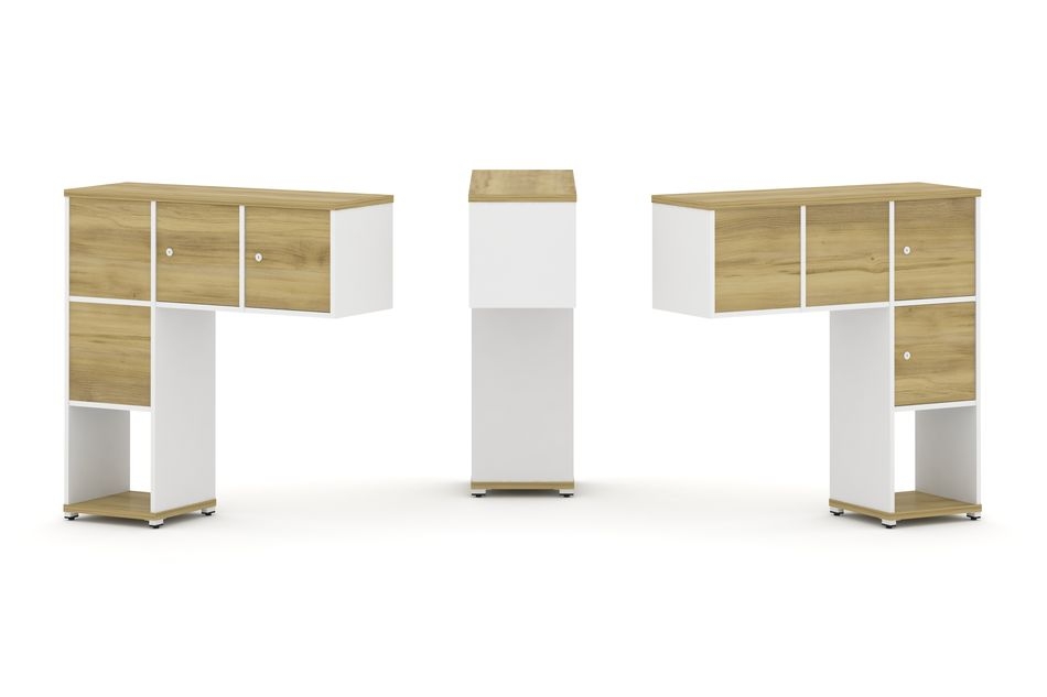 Надставка на стол низкая двухсторонняя + задняя стенка (4 шт.) + распашной фасад (4 шт.) CONCEPT CN.DNN-002 Дуб Винченцо Белый бриллиант Белый металл