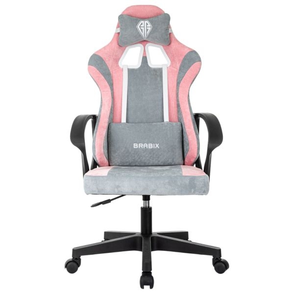 Кресло компьютерное BRABIX Forcer GM-127, 2 подушки, ткань, розовое/серое