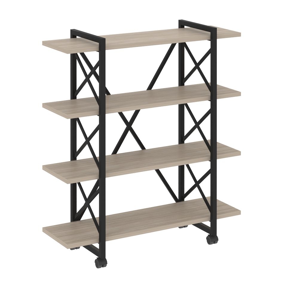 Стеллаж на колесных опорах - 4 полки LOFT  VR.L-MST.K-4.8V Металл черный Дуб Аттик