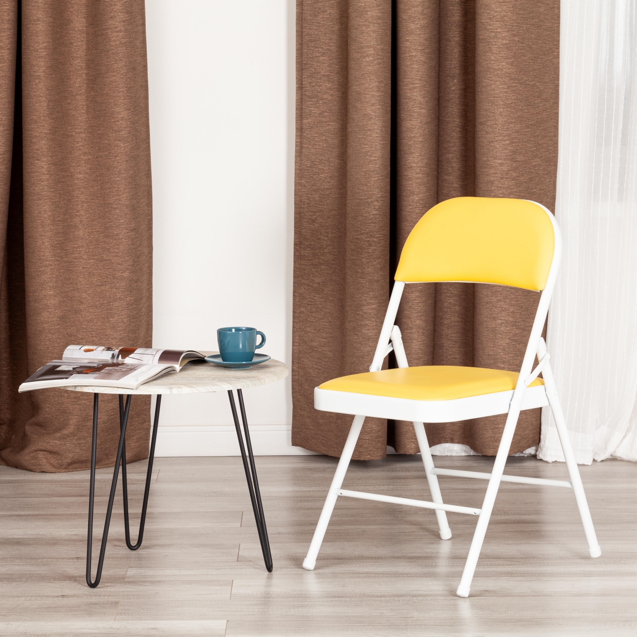 Стул складной FOLDER (mod. 3022G) каркас: металл, сиденье/спинка: экокожа, 46.5 х 47.5 х 79 см, yellow (желтый) / white (белый)