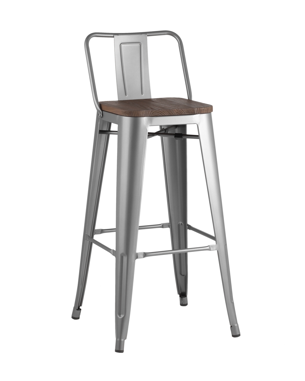 Стул барный Tolix Wood 75.5  со спинкой Серебристый
