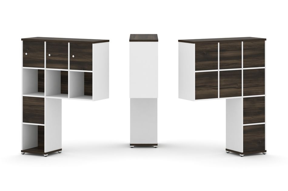 Надставка на стол высокая односторонняя + задняя стенка (8 шт.) + распашной фасад (3 шт.) + блок с 2-мя ящиками (1 шт.) CONCEPT CN.ONV-004 Дуб Мали Белый бриллиант Белый металл