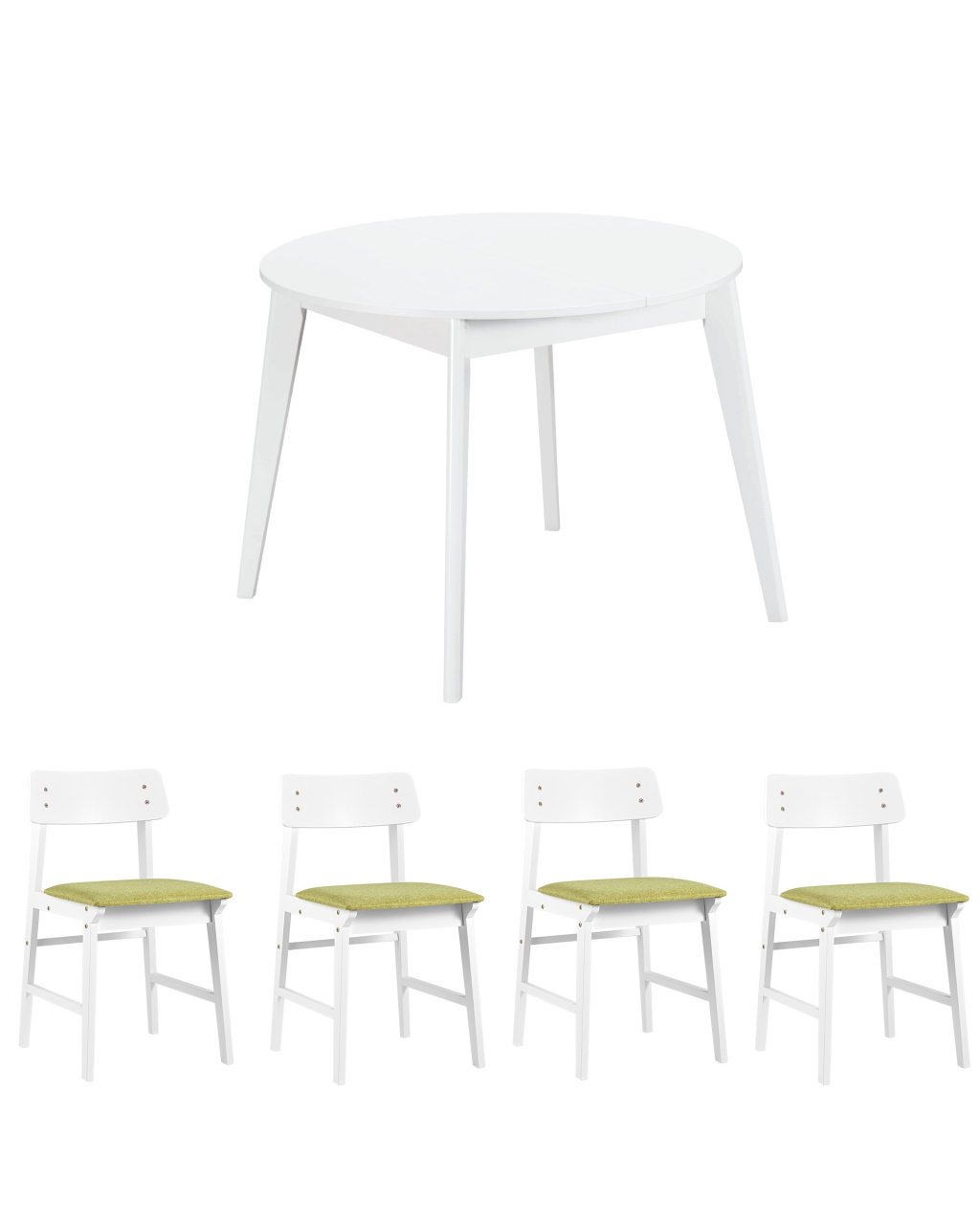 Обеденная группа стол Rondo белый, стулья Oden White Оливковые