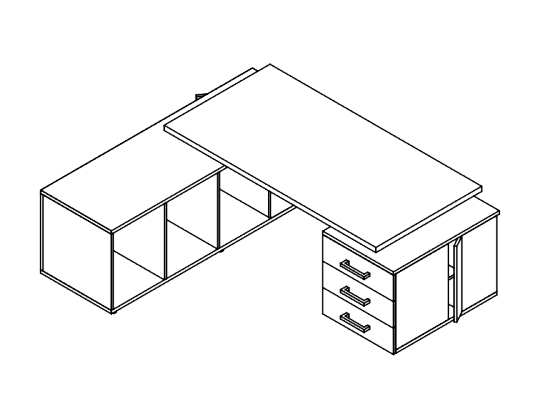 Стол на опорной сервисной тумбе и опорной сервисной тумбе Norman 3 ящика (левый) 200х180х73.5 Венге