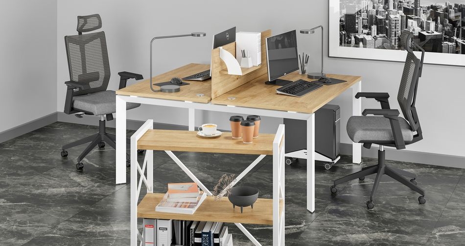 Стол рабочий LOFT VR.L-SRZ-2.7 Металл белый Тиквуд светлый