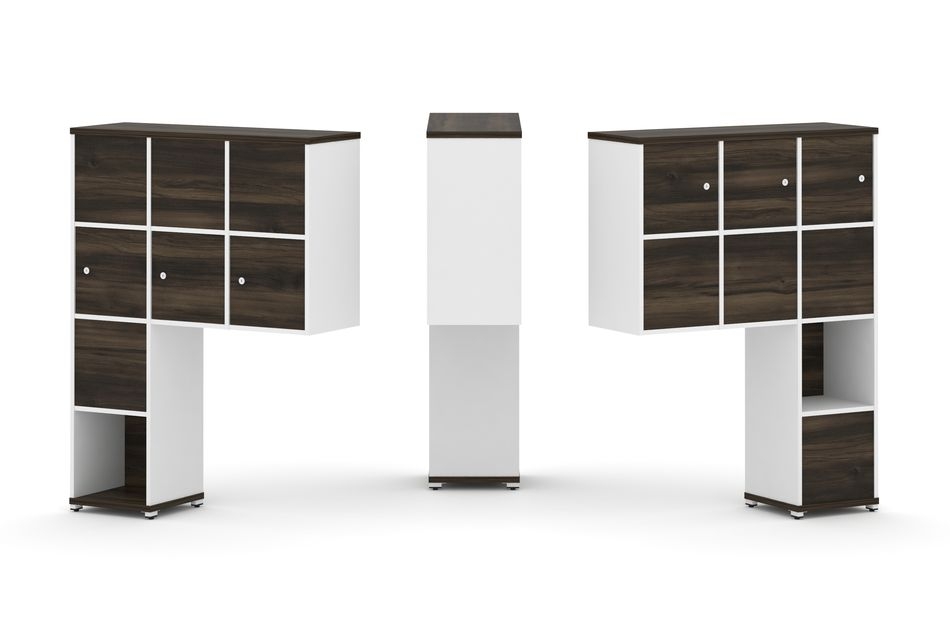 Надставка на стол высокая двухсторонняя + задняя стенка (8 шт.) + распашной фасад (6 шт.) CONCEPT CN.DNV-009 Дуб Мали Белый бриллиант Белый металл