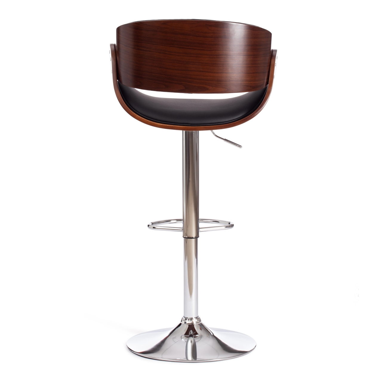 Барный стул LANDO (mod.4036) металл/дерево/экокожа, 59х51х93-114 см, высота сиденья 62-83 см, черный/орех/хром