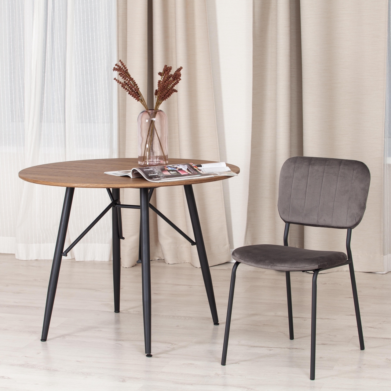 Стул CAROL (mod. UC06) металл, вельвет, 45 х 56 х 82 см, Light grey (светло-серый) HLR24 / черный