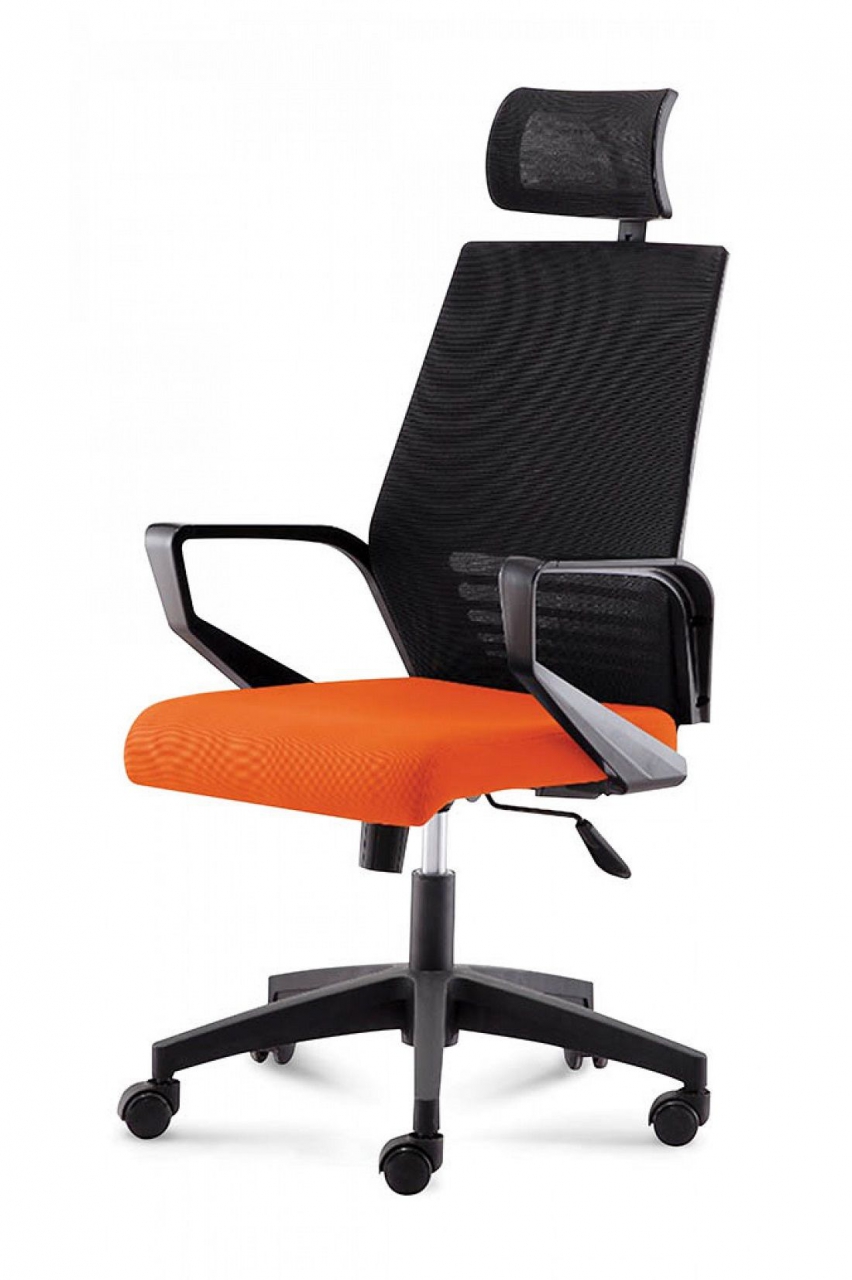 Кресло офисное Эрго Черный пластик/Черный/Оранжевый