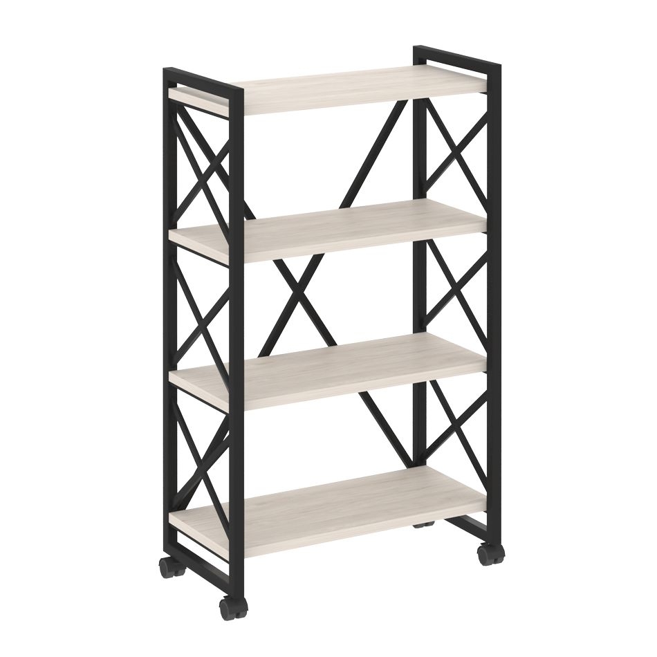 Стеллаж на колесных опорах - 4 полки LOFT  VR.L-MST.K-4.8 Металл черный Денвер светлый