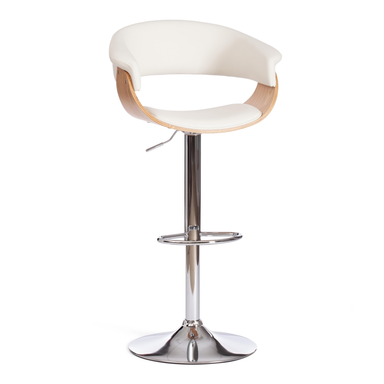 Барный стул VIMTA (mod.4021S) металл/дерево/экокожа, 60х51х91,5-112,5 см, высота сиденья 61,5-82,5 см, белый/натуральный/хром