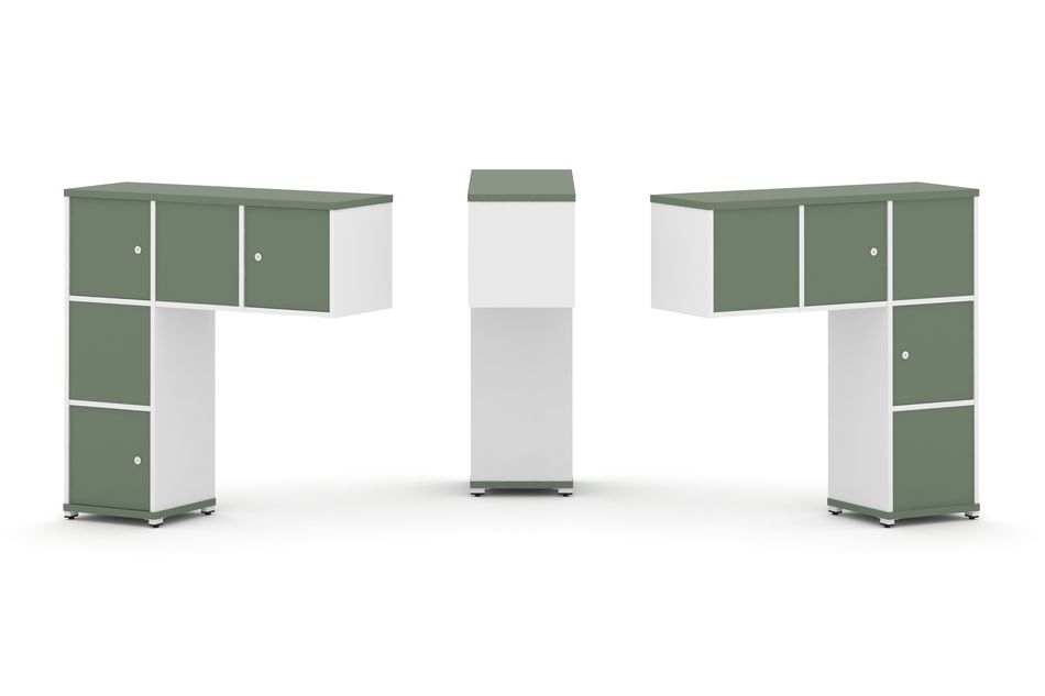 Надставка на стол низкая двухсторонняя + задняя стенка (5 шт.) + распашной фасад (5 шт.) CONCEPT CN.DNN-007 Кобо Белый бриллиант Белый металл