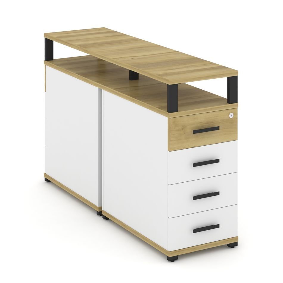 Тумба двухсторонняя опорная приставная с 4-мя ящиками и надставкой CONCEPT CN.DTGO-003 B/W Дуб Винченцо Белый бриллиант Черный
