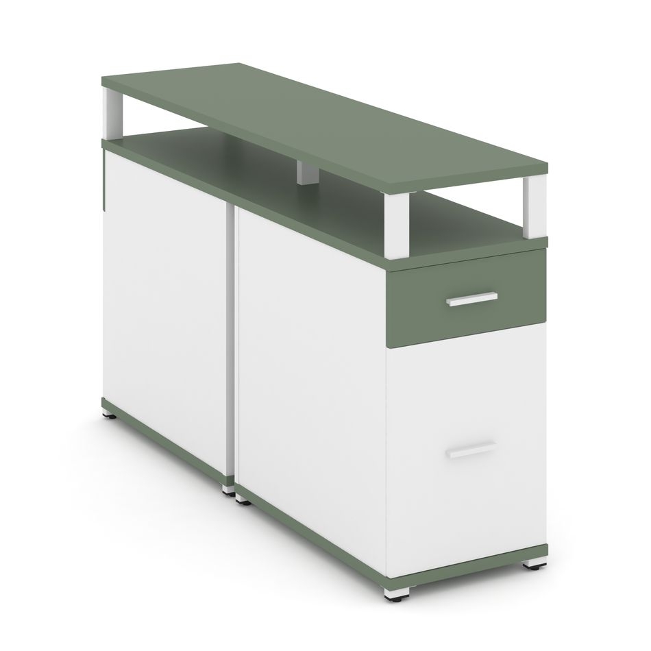 Тумба двухсторонняя опорная приставная с ящиком, распашным фасадом и надставкой CONCEPT CN.DTGO-006 B/W Кобо Белый бриллиант Белый