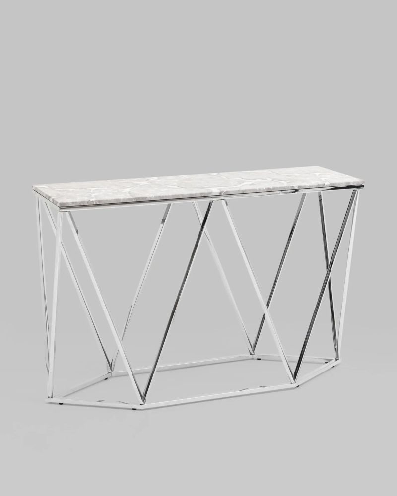 Консоль Авалон 122*41 серый мрамор сталь Серебро