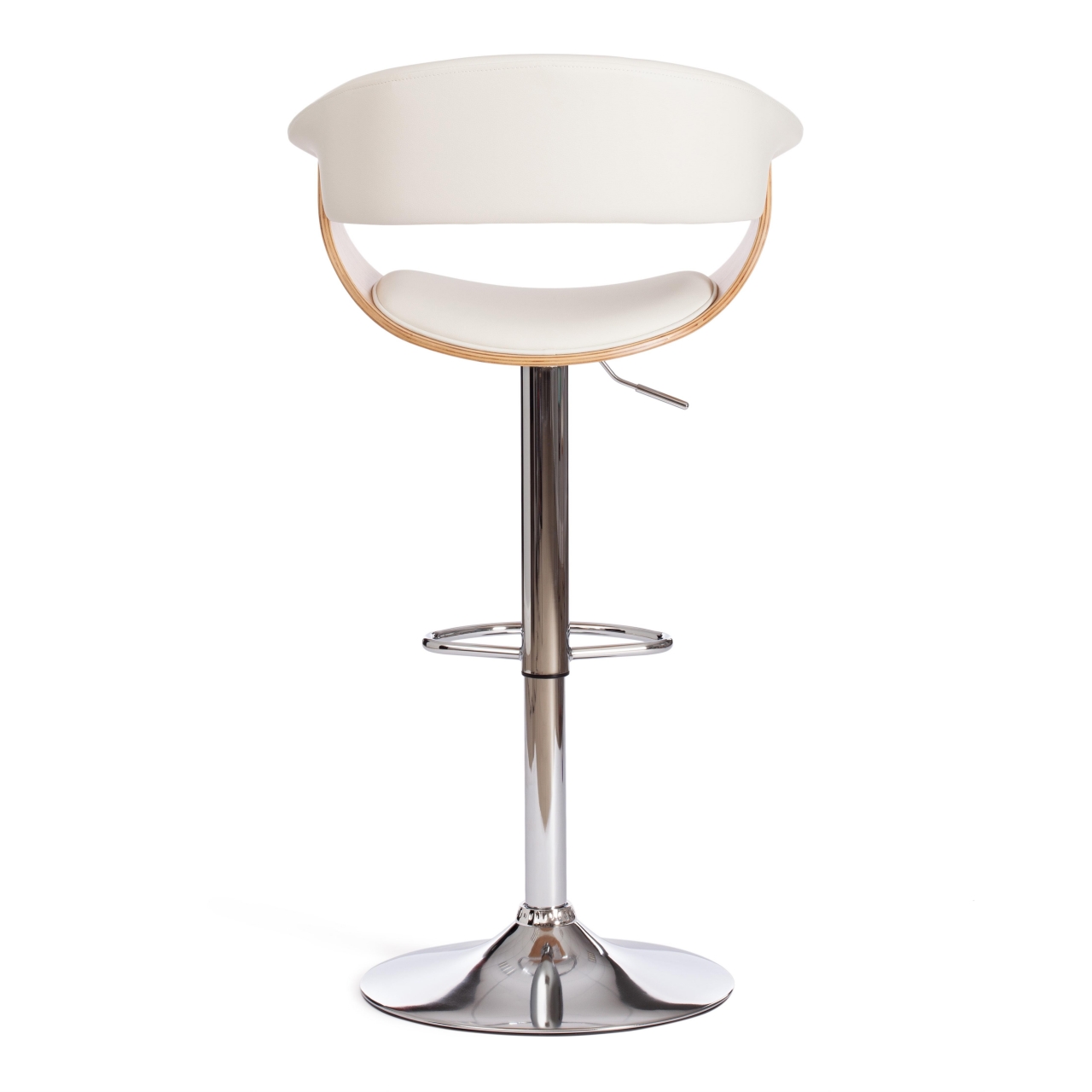 Барный стул VIMTA (mod.4021S) металл/дерево/экокожа, 60х51х91,5-112,5 см, высота сиденья 61,5-82,5 см, белый/натуральный/хром