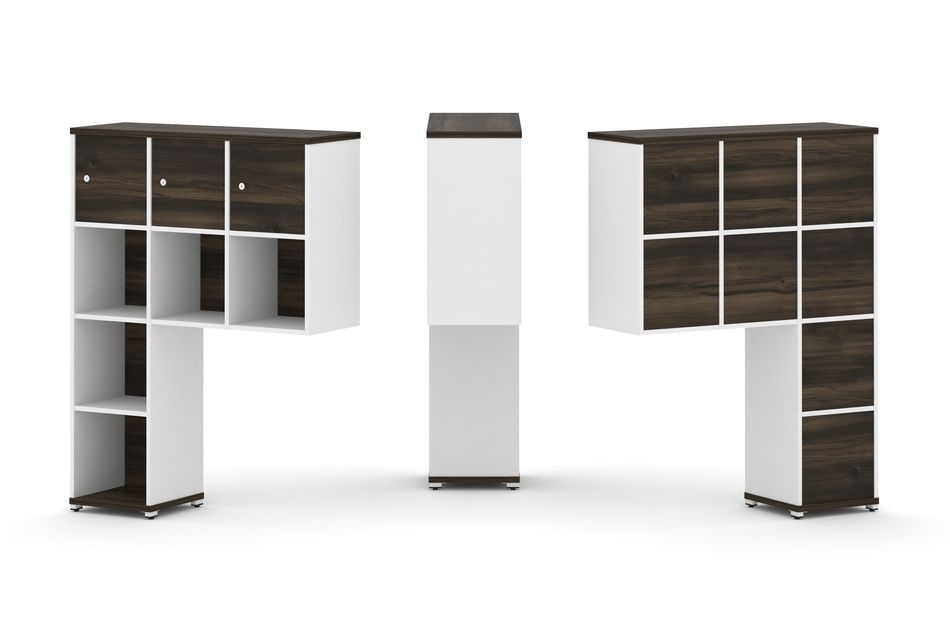 Надставка на стол высокая односторонняя + задняя стенка (8 шт.) + распашной фасад (3 шт.) CONCEPT CN.ONV-003 Дуб Мали Белый бриллиант Белый металл