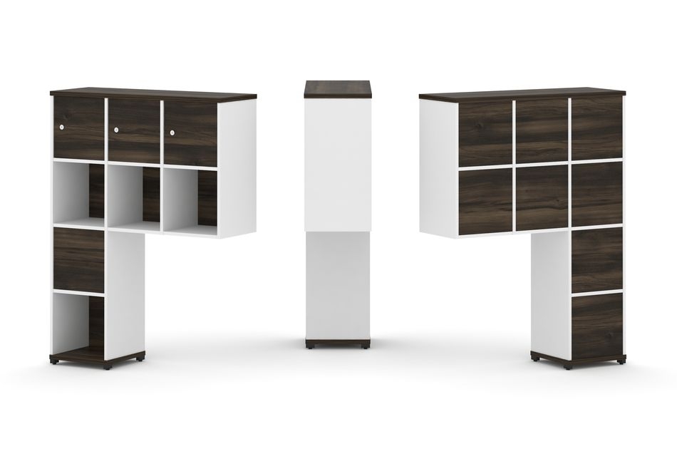 Надставка на стол высокая односторонняя + задняя стенка (8 шт.) + распашной фасад (3 шт.) + блок с 2-мя ящиками (1 шт.) CONCEPT CN.ONV-004 Дуб Мали Белый бриллиант Черный металл