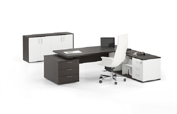 Стол на опорной сервисной тумбе и опорной сервисной тумбе Norman 3 ящика (левый) 200х180х73.5 Акация аури