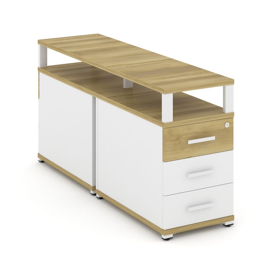Тумба двухсторонняя опорная приставная с 3-мя ящиками и надставкой CONCEPT CN.DTGP-001 B/W Дуб Винченцо Белый бриллиант Белый