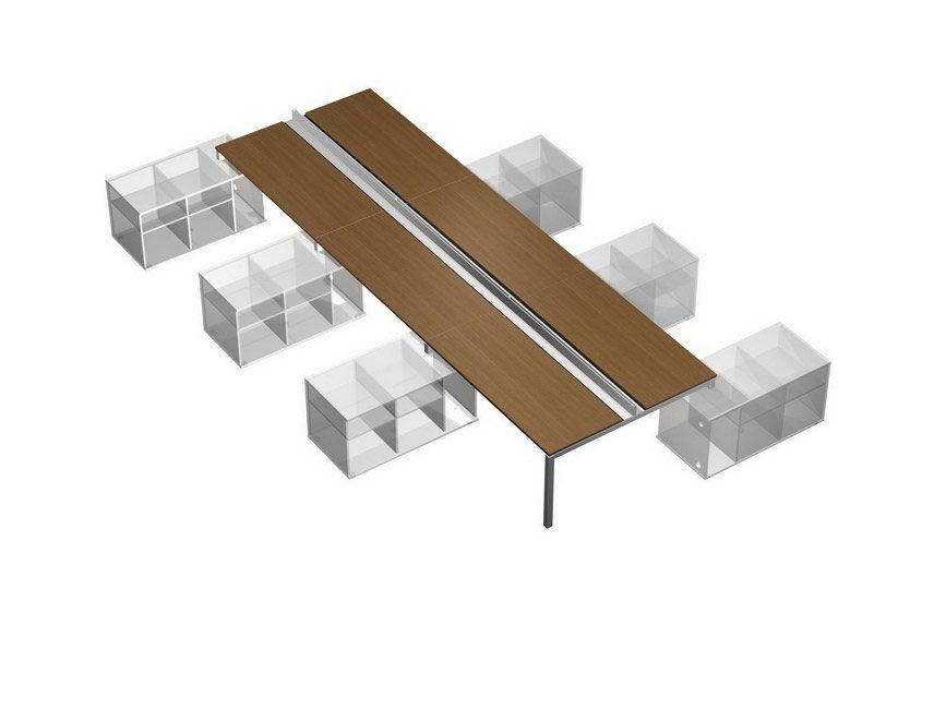 Рабочая станция (6х160) с ProSystem на 6-ти опорных тумбах левых Profiquadro КВ 0152-3 Орех ногаро/белый премиум