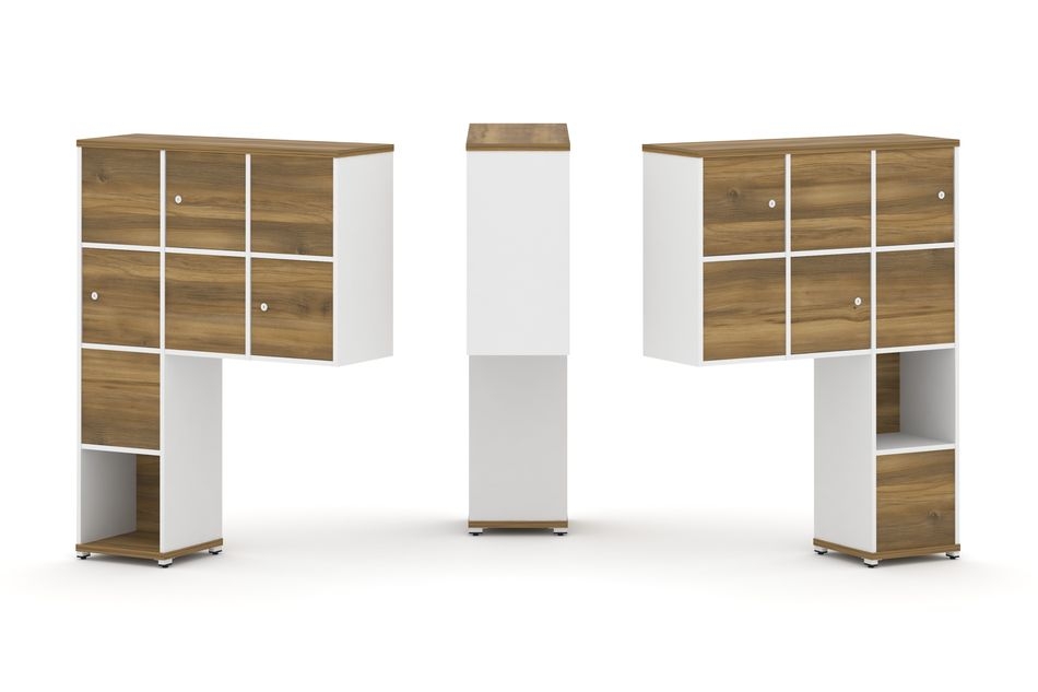 Надставка на стол высокая двухсторонняя + задняя стенка (8 шт.) + распашной фасад (6 шт.) CONCEPT CN.DNV-002 Сандал Янтарный Белый бриллиант Белый металл