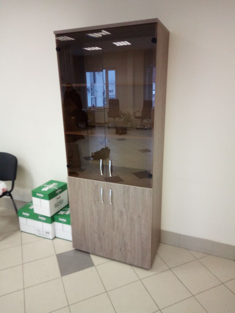 Шкаф высокий со стеклом Glassy 6.19.151 Дуб Верцаска/Туя задняя стенка в цвет