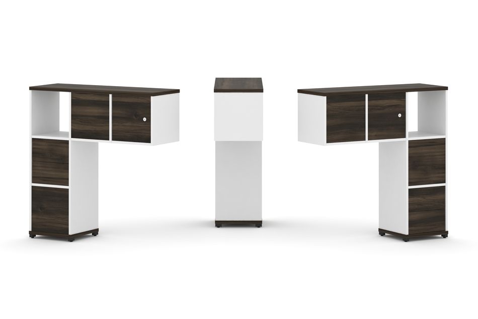 Надставка на стол низкая двухсторонняя + задняя стенка (4 шт.) + блок с 2-мя ящиками (2 шт.) + распашной фасад (2 шт.) CONCEPT CN.DNN-004 Дуб Мали Белый бриллиант Черный металл