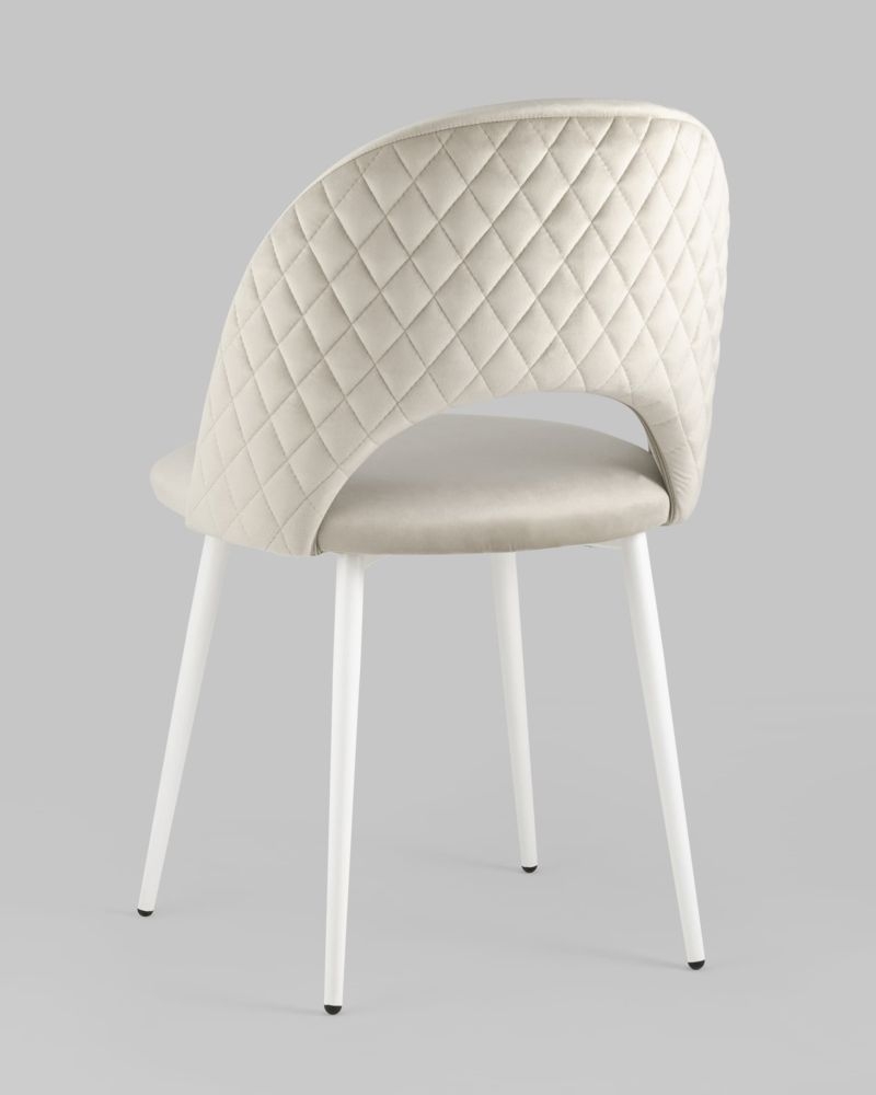 Стул Меган велюр с ромбами белые ножки Бежевый
