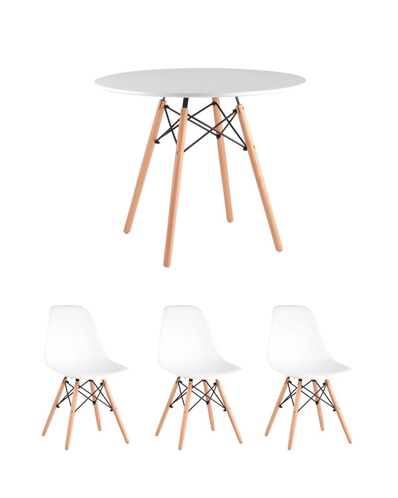 Обеденная группа DSW D90, 3 стула DSW Белые