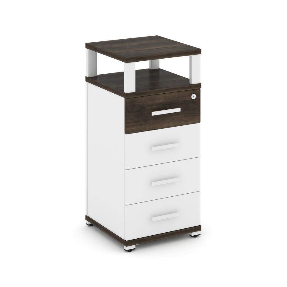 Тумба приставная с 4-мя ящиками и надставкой CONCEPT CN.TUO-003 B/W Дуб Мали Белый бриллиант Белый