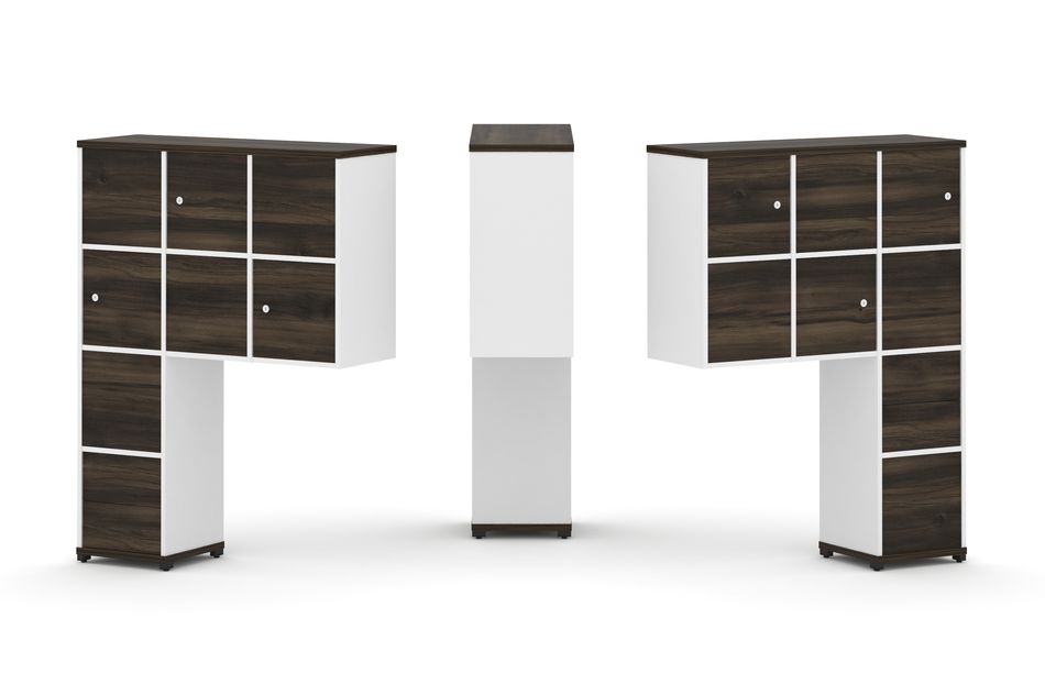 Надставка на стол высокая двухсторонняя + задняя стенка (8 шт.) + блок с 2-мя ящиками (2 шт.) + распашной фасад (6 шт.) CONCEPT CN.DNV-004 Дуб Мали Белый бриллиант Черный металл