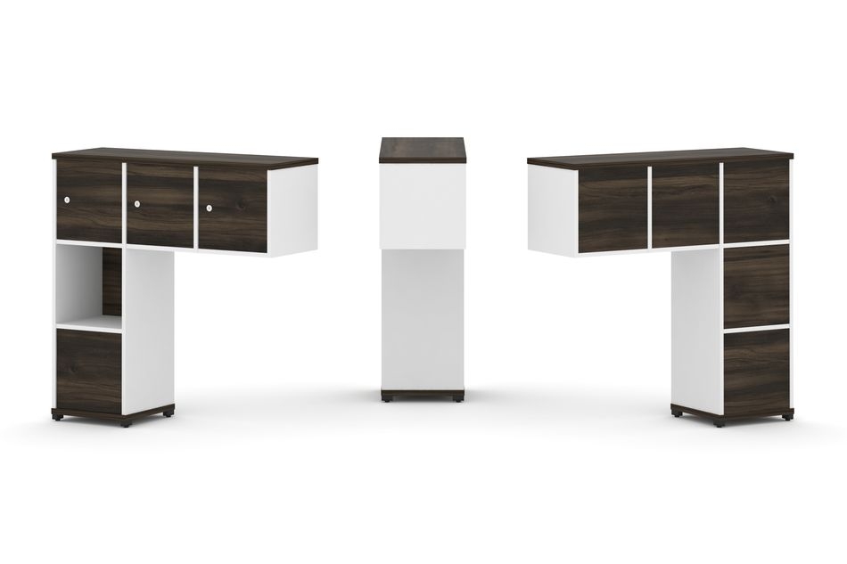 Надставка на стол низкая односторонняя + задняя стенка (5 шт.) + блок с 1-м ящиком (1 шт.) + распашной фасад (3 шт.) CONCEPT CN.ONN-006 Дуб Мали Белый бриллиант Черный металл