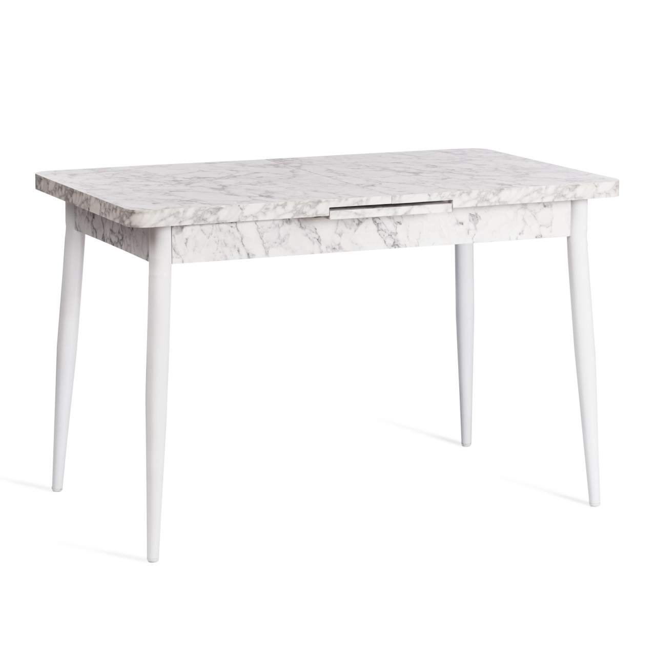 Стол обеденный ALTA (mod. 1183) ЛДСП+меламин/металл, 120+30 х 70 х 75 см, белый мрамор/белый