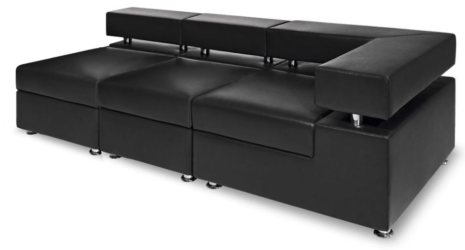 Диван трехместный с левым подлокотником Прага 3Б Черный (кожа)