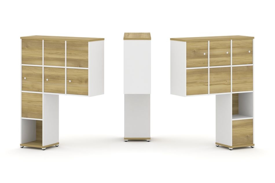 Надставка на стол высокая двухсторонняя + задняя стенка (8 шт.) + распашной фасад (6 шт.) CONCEPT CN.DNV-009 Дуб Винченцо Белый бриллиант Белый металл