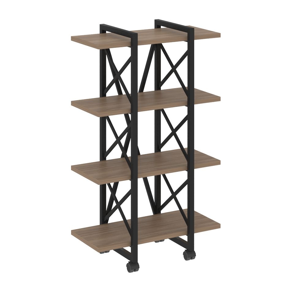 Стеллаж на колесных опорах - 4 полки LOFT  VR.L-MST.K-4.4V Металл черный Дуб Аризона