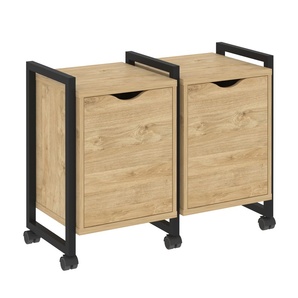 Тумба на колесных опорах наборная. Вариант №2 LOFT VR.L-TN-2.K Металл черный Тиквуд светлый